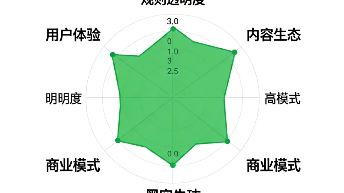 垂直社群可信度评估框架示意图，四个维度以雷达图形式对绿帽社进行可视化评分